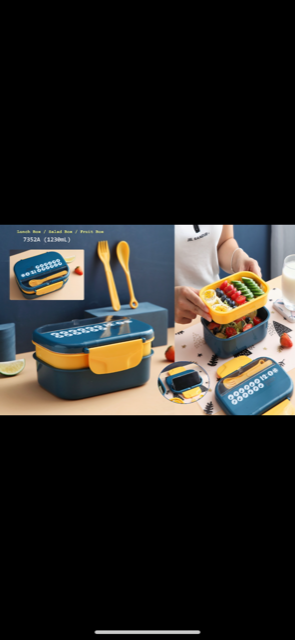 New blue lunch box with spoon set