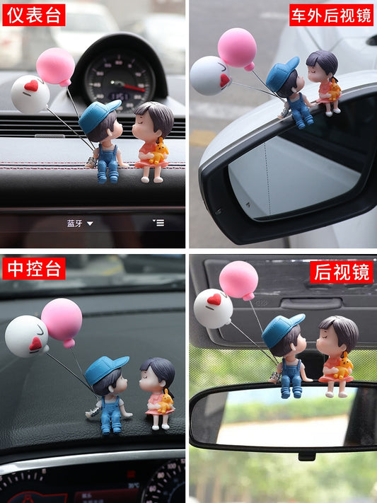 Mini Couple Showpiece with ballon for car dashboard (random color)