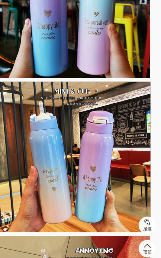 Happy life mix quotation insulated bottle